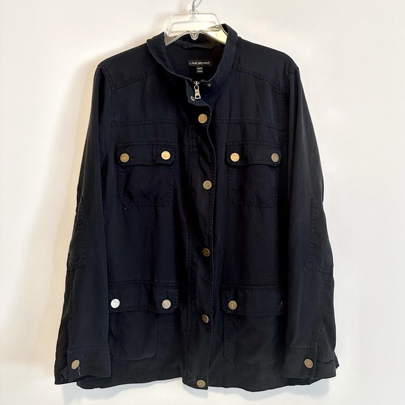 Lane Bryant Utility Jacket Women's‎ 18/20 Lyocell Button Front Black Plus - Picture 1 of 11